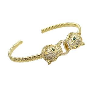 Copper Bangle Pave Zircon Leopard Gold Plated, approx 12mm, 50-55mm [FR10585]
