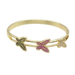 Copper Bangle Pave Zircon Butterfly Gold Plated, approx 12-14mm, 58mm [FR10608]