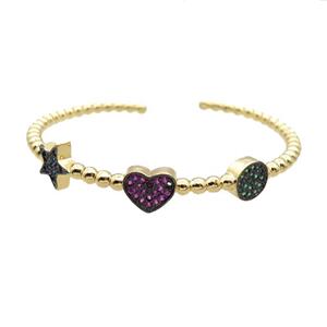 Copper Bangle Pave Zircon Heart Star Gold Plated, approx 8-10mm, 55mm dia [FR10614]