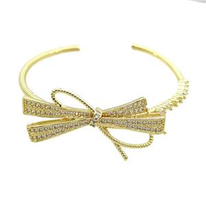 Copper Bangle Pave Zircon Knot Gold Plated, approx 20-50mm,, 60mm dia [FR10615]
