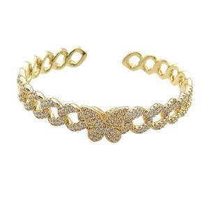 Copper Bangle Pave Zircon Butterfly Gold Plated, approx 11-13mm, 9mm, 50mm dia [FR10620]