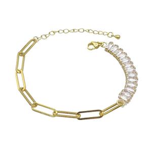 Copper Bracelets Pave Zircon Gold Plated, approx 7mm, 5-15mm, 15-20cm length [FR10623]