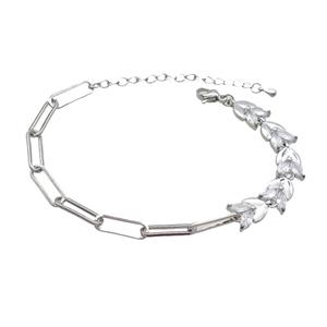 Copper Bracelets Pave Zircon Platinum Plated, approx 8-10mm, 5-15mm, 15-20cm length [FR10624]