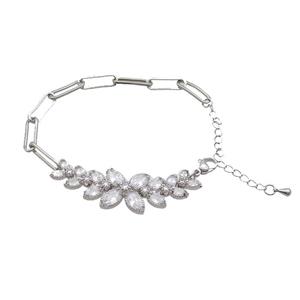 Copper Bracelets Pave Zircon Platinum Plated, approx 8-14.5mm, 5-15mm, 15-20cm length [FR10627]