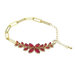 Copper Bracelets Pave Zircon Red Gold Plated, approx 8-14.5mm, 5-15mm, 15-20cm length [FR10629]
