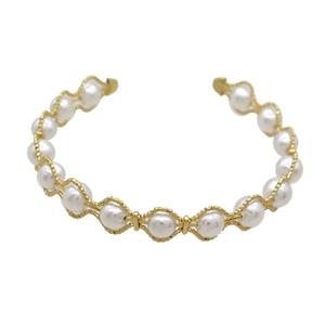 Copper Bangle Pave Pearlized Glass Gold Plated, approx 6mm, 8mm, 55mm [FR10631]