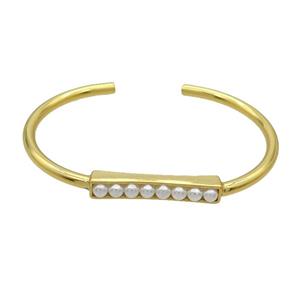 Copper Bangle Pave Pearlized Glass Gold Plated, approx 5mm, 40-55mm [FR10632]