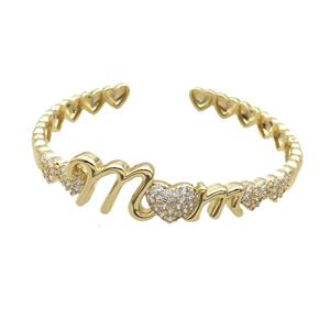 Copper Bangle Pave Zircon Gold Plated MOM, approx 7-12mm, 55mm dia [FR10649]