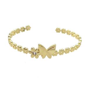 Copper Bangle Pave Zircon Butterfly Gold Plated, approx 6-15mm, 50-65mm [FR10652]