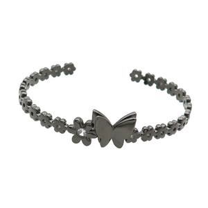 Copper Bangle Pave Zircon Butterfly Black Plated, approx 6-15mm, 50-65mm [FR10653]