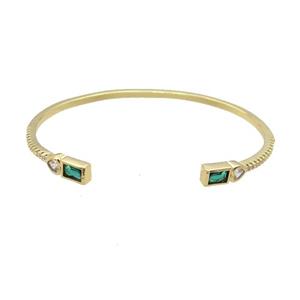 Copper Bangle Pave Zircon Green Gold Plated, approx 5-8mm, 50-60mm [FR10655]