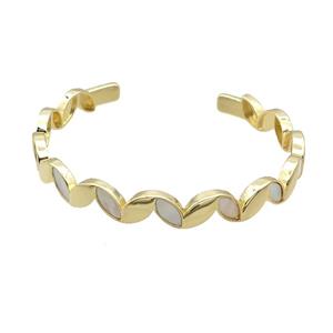 Copper Bangle Pave White Shell Gold Plated, approx 8mm, 55mm dia [FR10658]