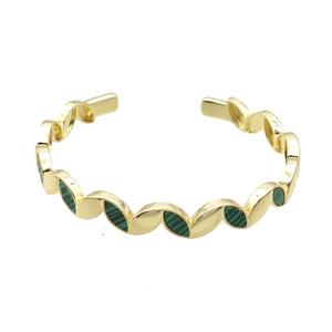 Copper Bangle Pave Malachite Gold Plated, approx 8mm, 55mm dia [FR10662]