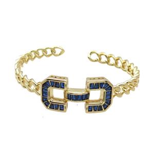 Copper Bangle Pave Zircon Blue Gold Plated, approx 16-33mm, 50-60mm [FR10663]