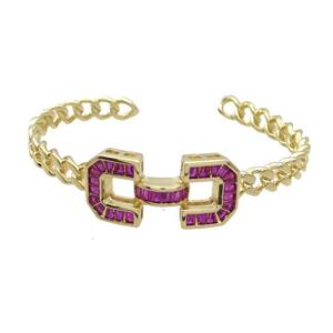 Copper Bangle Pave Zircon Hotpink Gold Plated, approx 16-33mm, 50-60mm [FR10665]