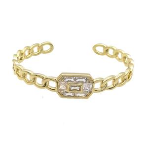 Copper Bangle Pave Zircon Gold Plated, approx 12-18mm, 45-60mm [FR10666]