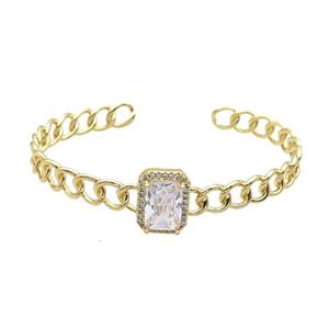 Copper Bangle Pave Crystal Glass Rectangle Gold Plated, approx 11-15mm, 7mm, 55-65mm [FR10670]