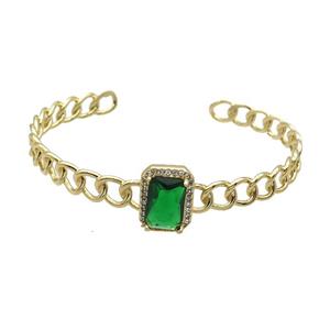 Copper Bangle Pave Green Crystal Glass Rectangle Gold Plated, approx 11-15mm, 7mm, 55-65mm [FR10671]