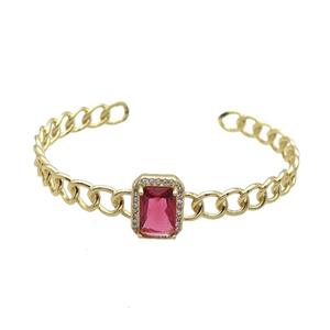 Copper Bangle Pave Red Crystal Glass Rectangle Gold Plated, approx 11-15mm, 7mm, 55-65mm [FR10672]