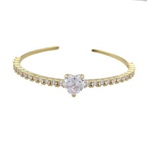Copper Bangle Pave Zircon Crystal Glass Heart Gold Plated, approx 10mm, 50-60mm [FR10674]