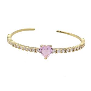 Copper Bangle Pave Zircon Pink Crystal Glass Heart Gold Plated, approx 10mm, 50-60mm [FR10675]