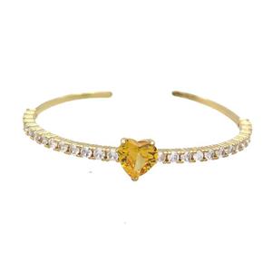 Copper Bangle Pave Zircon Yellow Crystal Glass Heart Gold Plated, approx 10mm, 50-60mm [FR10676]