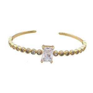 Copper Bangle Pave Zircon Crystal Glass Rectangle Gold Plated, approx 9-13mm, 50-60mm [FR10680]