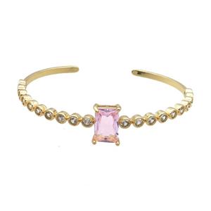 Copper Bangle Pave Zircon Pink Crystal Glass Rectangle Gold Plated, approx 9-13mm, 50-60mm [FR10681]