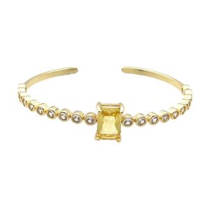 Copper Bangle Pave Zircon Yellow Crystal Glass Rectangle Gold Plated, approx 9-13mm, 50-60mm [FR10683]