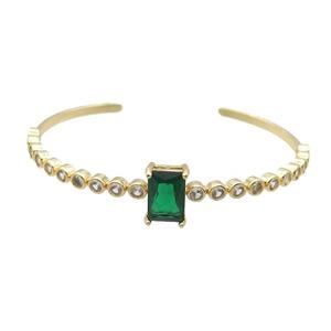 Copper Bangle Pave Zircon Green Crystal Glass Rectangle Gold Plated, approx 9-13mm, 50-60mm [FR10685]