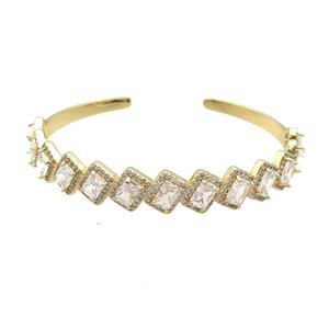 Copper Bangle Pave Zircon Crystal Glass Rectangle Gold Plated, approx 10mm, 50-60mm [FR10686]