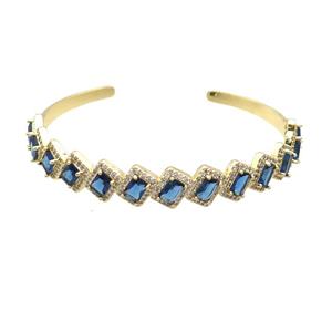 Copper Bangle Pave Zircon Blue Crystal Glass Rectangle Gold Plated, approx 10mm, 50-60mm [FR10687]