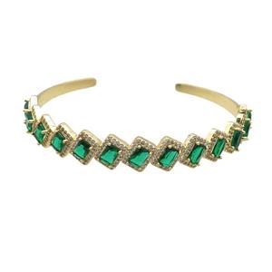 Copper Bangle Pave Zircon Green Crystal Glass Rectangle Gold Plated, approx 10mm, 50-60mm [FR10689]