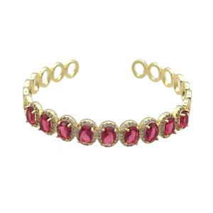 Copper Bangle Pave Zircon Red Crystal Glass Oval Gold Plated, approx 8-10mm, 50-55mm [FR10692]