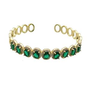 Copper Bangle Pave Zircon Green Crystal Glass Oval Gold Plated, approx 8-10mm, 50-55mm [FR10693]