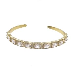 Copper Bangle Pave Zircon Crystal Glass Rectangle Gold Plated, approx 7-10mm, 50-60mm [FR10696]
