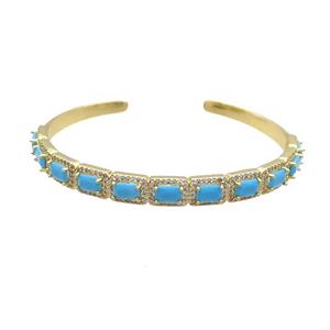 Copper Bangle Pave Zircon Turq Rectangle Gold Plated, approx 7-10mm, 50-60mm [FR10700]