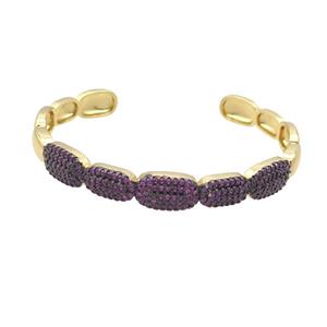 Copper Bangle Pave Zircon Purple Gold Plated, approx 7-10mm, 8-14mm, 50-57mm [FR10709]