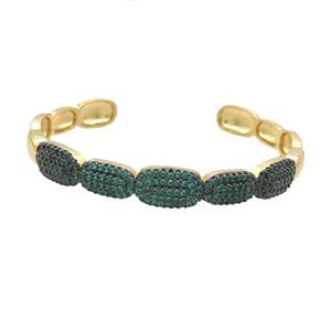 Copper Bangle Pave Zircon Green Gold Plated, approx 7-10mm, 8-14mm, 50-57mm [FR10710]