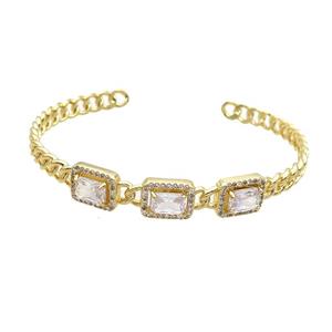 Copper Bangle Pave Zircon Crystal Glass Rectangle Gold Plated, approx 9-11mm, 55-62mm [FR10711]