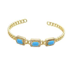 Copper Bangle Pave Zircon Turq Crystal Glass Rectangle Gold Plated, approx 9-11mm, 55-62mm [FR10715]