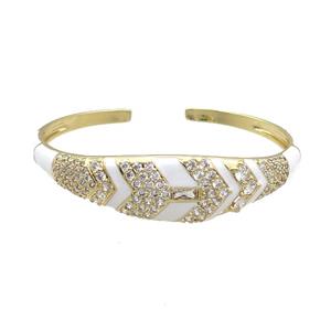 Copper Bangle Pave Zircon White Enamel Gold Plated, approx 4-15mm, 50-60mm [FR10716]
