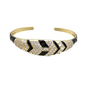Copper Bangle Pave Zircon Black Enamel Gold Plated, approx 4-15mm, 50-60mm [FR10717]