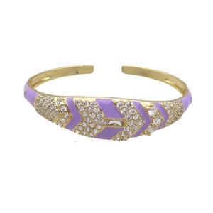 Copper Bangle Pave Zircon Purple Enamel Gold Plated, approx 4-15mm, 50-60mm [FR10721]