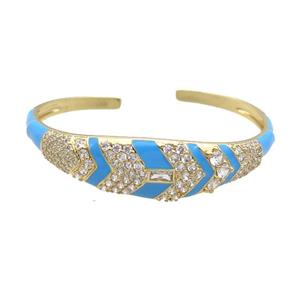 Copper Bangle Pave Zircon Blue Enamel Gold Plated, approx 4-15mm, 50-60mm [FR10722]