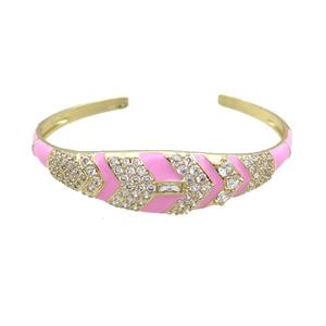 Copper Bangle Pave Zircon Pink Enamel Gold Plated, approx 4-15mm, 50-60mm [FR10723]
