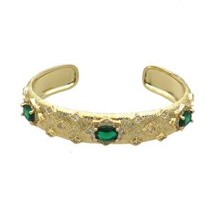 Copper Bangle Pave Zircon Green Crystal Glass Gold Plated, approx 12mm, 50-60mm [FR10725]