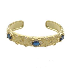 Copper Bangle Pave Zircon Blue Crystal Glass Gold Plated, approx 12mm, 50-60mm [FR10726]