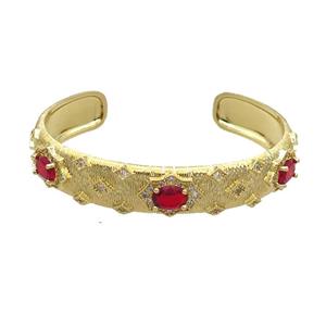 Copper Bangle Pave Zircon Red Crystal Glass Gold Plated, approx 12mm, 50-60mm [FR10727]