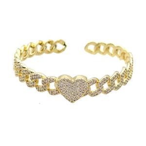 Copper Bangle Pave Zircon Heart Gold Plated, approx 10mm, 50-60mm [FR10728]
